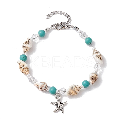 3Pcs 3 Style Alloy Starfish Charm Bracelets Set BJEW-JB10090-1