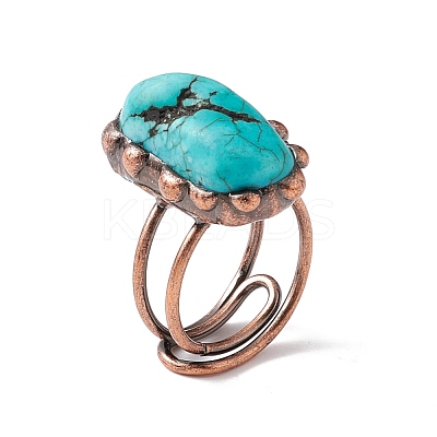 Synthetic Turquoise Irregular Nugget Open Cuff Ring RJEW-I082-05R-1