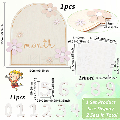 Flower Wood Baby Monthly Milestone Cards with Glue Points DIY-WH0569-42-1