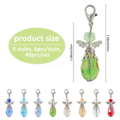48Pcs 8 Style Glass Alloy Pendant Decorations HJEW-FH00126-1
