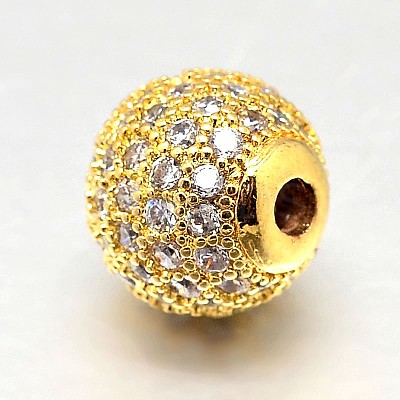 Round Brass Micro Pave Cubic Zirconia Beads LS-ZIRC-N016-01G-12mm-1