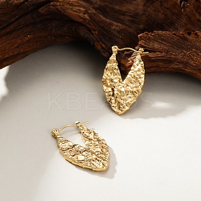 304 Stainless Steel Textured Leaf Hoop Earrings for Women LS-DP2797-1-1
