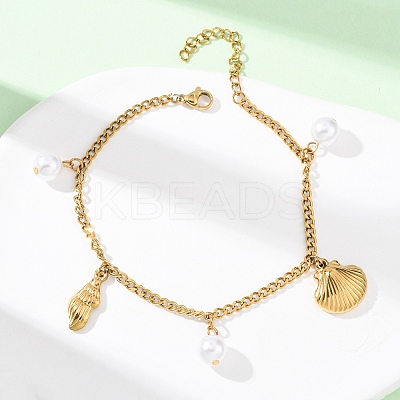 Conch & Shell Shape 304 Stainless Steel Charm Bracelets BJEW-F519-02A-G-1