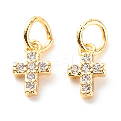 Brass Micro Pave Clear Cubic Zirconia Pendants ZIRC-P094-18G-RS-1