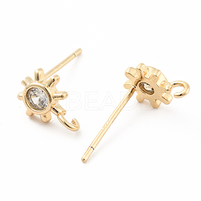 Sun Rack Plating Brass Micro Pave Cubic Zirconia Stud Earring Findings KK-D083-17G-1