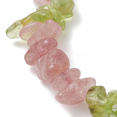 Natural Peridot & Natural Strawberry Quartz Chip Beaded Stretch Bracelets for Women BJEW-JB13278-1