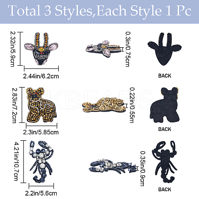 3Pcs 3 Styles Animal Rhinestone Ornament Accessories PATC-GF0001-44-1