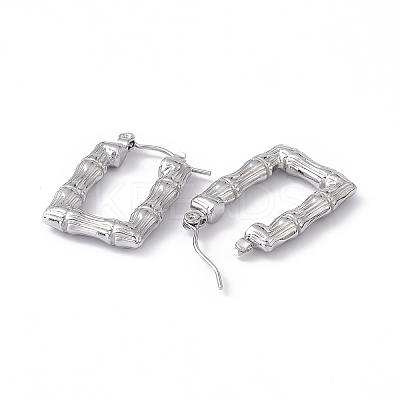 Tarnish Resistant 304 Stainless Steel Rectangle with Bamboo Hoop Earrings for Women EJEW-G314-09P-1