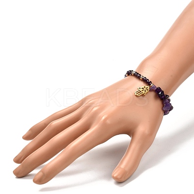 Hamsa Hand /Hand of Miriam Charm Braided Bead Bracelet BJEW-JB06933-1