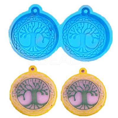 Flat Round with Tree of Life Pendant Silicone Molds DIY-I088-03-1