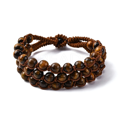 Natural Tiger Eye Round Beaded Multi-strand Bracelets for Men Women BJEW-G743-02B-1
