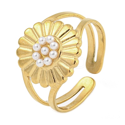 Ion Plating(IP) Flower 304 Stainless Steel Open Cuff Rings for Women RJEW-A044-01C-G-1