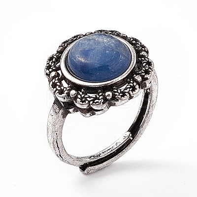 Flower Natural Kyanite Adjustable Rings RJEW-E067-08AS-02-1