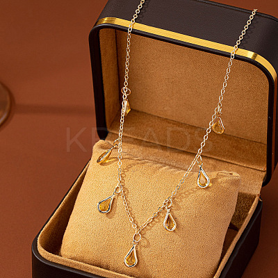 Alloy Topaz Rhinestone Teardrop Pendant Bib Necklaces FS-WG07C6E-01-1