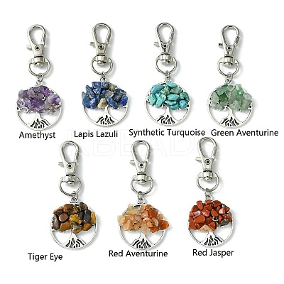 Flat Round with Tree of Life Tibetan Style Alloy Pendant Decorations HJEW-JM01743-01-1