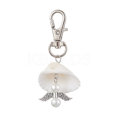 Angel Alloy & Natural Shell Pendant Decorations HJEW-JM02016-01-1