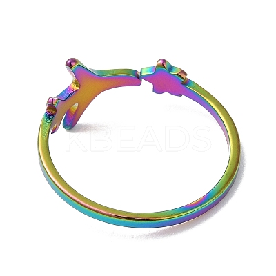 Ion Plating(IP) 304 Stainless Steel Star & Airplane Open Cuff Ring for Women RJEW-M149-12RC-1
