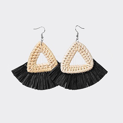 (Jewelry Parties Factory Sale)Handmade Reed Cane/Rattan Woven Dangle Earrings EJEW-JE03033-02-1