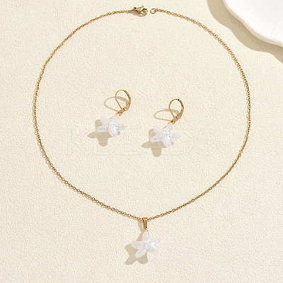 Bohemian 201 Stainless Steel & Plastic Starfish Pendant Necklace & Earrings Sets for Women FT6216-1