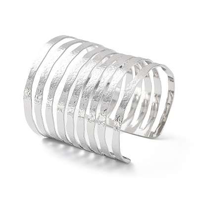 Rack Plating Brass Hollow Out Wide Wire Cuff Bangles for Women BJEW-D032-05P-1