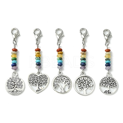 Alloy Heart/Flat Round with Tree of Life Pendant Decorations HJEW-JM01383-1