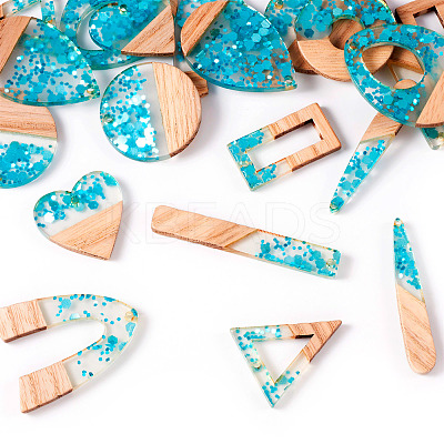 20Pcs 10 Styles Transparent Resin & White Wood Pendants RESI-TA0002-86-1