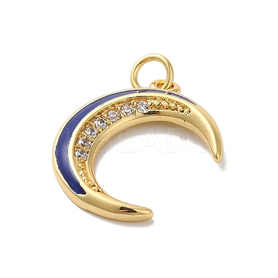 Moon Rack Plating Brass Micro Pave Cubic Zirconia Enamel Pendants KK-G504-06G-06-1
