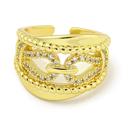 Rack Plating Brass Micro Pave Cubic Zirconia Chains Open Cuff Rings for Women RJEW-I104-08G-1
