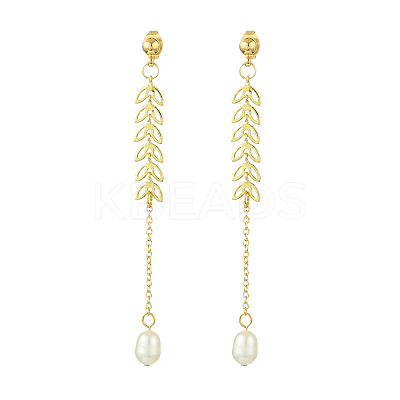 Natural Cultured Freshwater Pearl Beads & Brass Dangle Stud Earrings for Women EJEW-TA00555-1