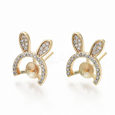 Brass Micro Pave Clear Cubic Zirconia Stud Earring Findings KK-T062-56G-NF-1