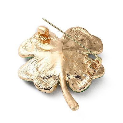 Clover Alloy Rhinestone Lapel Pins for Backpack Clothes JEWB-H032-02G-1