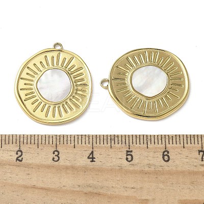 Flat Round 304 Stainless Steel Natural Paua Shell/White Shell Pendants Ion Plating(IP) STAS-U037-10G-02-1
