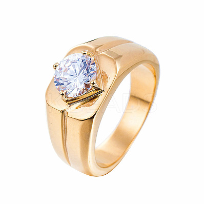 304 Stainless Steel Pave Clear Cubic Zirconia Finger Rings for Men FS-WG96A01-07-1