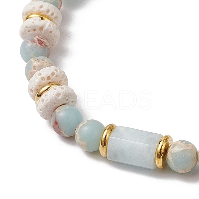 Natural Lava Rock & Synthetic Aqua Terra Jasper & Natural Aquamarine Beads Strethch Bracelets BJEW-JB11666-01-1
