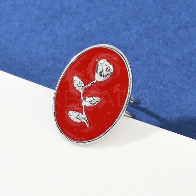 Oval with Rose Pattern 304 Stainless Steel Enamel Finger Rings for Women RJEW-G355-10P-02-1