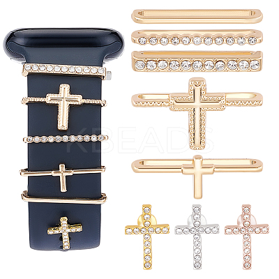 5Pcs 5 Style Cross Shape Zinc Alloy with Rhinestone Watch Band Studs and Watch Band Charms FIND-UN0003-40-1