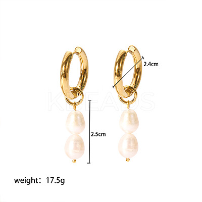 Stainless Steel Natural Pearl Rice Hoop Earrings CN6183-2-1
