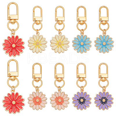 10Pcs 5 Styles Daisy Alloy Enamel Pendant Decoration HJEW-PH02102-1