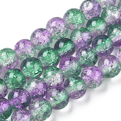 Two-Tone Crackle Baking Paint Transparent Glass Beads Strands X-CCG-T004-8mm-02-1