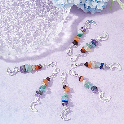 20Pcs Chakra Theme Natural Gemstone Pendant Decorations HJEW-BBC0001-01-1