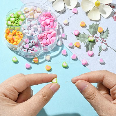 196Pcs 7 Colors Acrylic Bicolor Heart Beads OACR-CJ0001-60-1