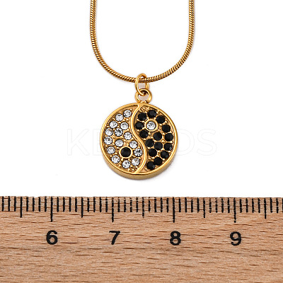 304 Stainless Steel Crystal & Jet Rhinestone Yin-yang Pendant Round Snake Chain Necklaces for Women NJEW-Z044-12G-1