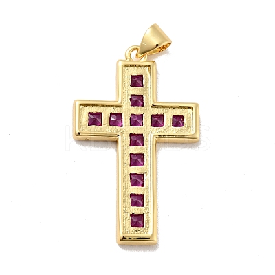 Cross Brass Micro Pave Cubic Zirconia Pendants KK-G419-18G-1