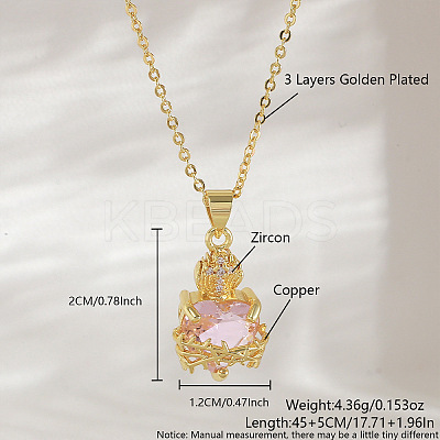 Brass Micro Pave Clear Cubic Zirconia and Pink Resin Scared Heart Pendant Necklaces for Women FS-WG476F5-16-1