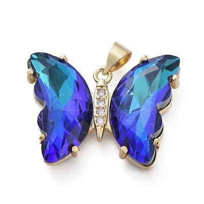 Brass Micro Pave Clear Cubic Zirconia Pendants ZIRC-P079-A01-08-1