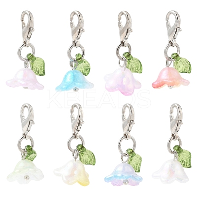 8Pcs 8 Colors Flower Acrylic Pendant Decorations HJEW-FS00034-03-1