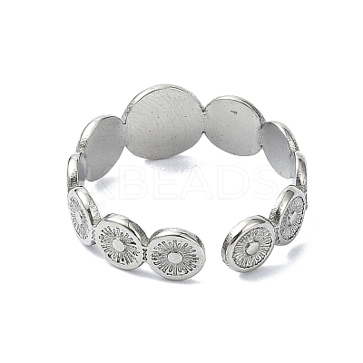 304 Stainless Steel Sun Flower Open Cuff Rings RJEW-M019-28P-1