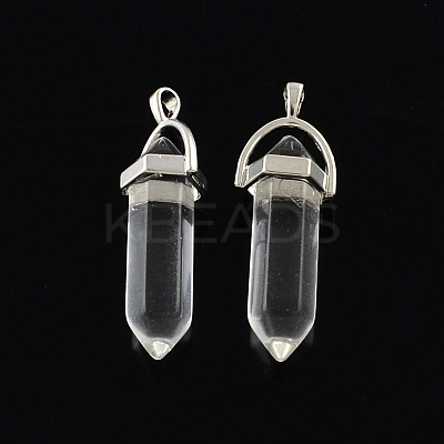 Natural Quartz Crystal Pendants with Alloy Findings G-R278-33P-1