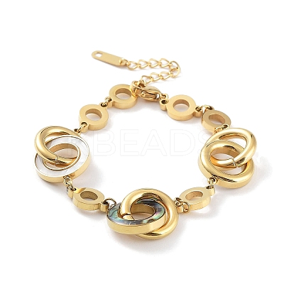 Ion Plating(IP) 304 Stainless Steel Interlocking Rings Link Bracelet BJEW-F466-01G-1