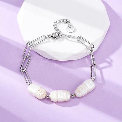 304 Stainless Steel Paperclip Chain Bracelets for Women BJEW-A036-02P-1